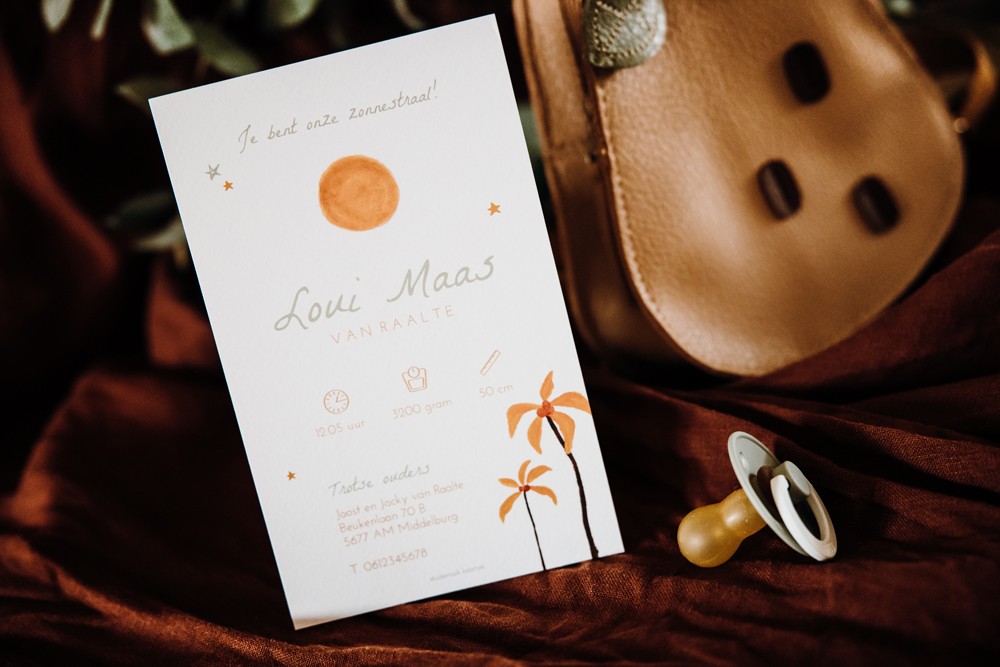 Geboortekaartje met zon en palmbomen - Loui
